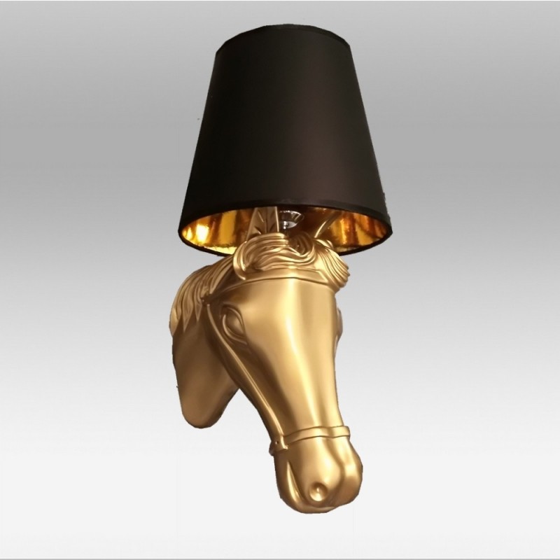 Złoty  kinkiet ozcan 2051 głowa konia złota lampa ścienna koń hotel restauracja salon przedpokój