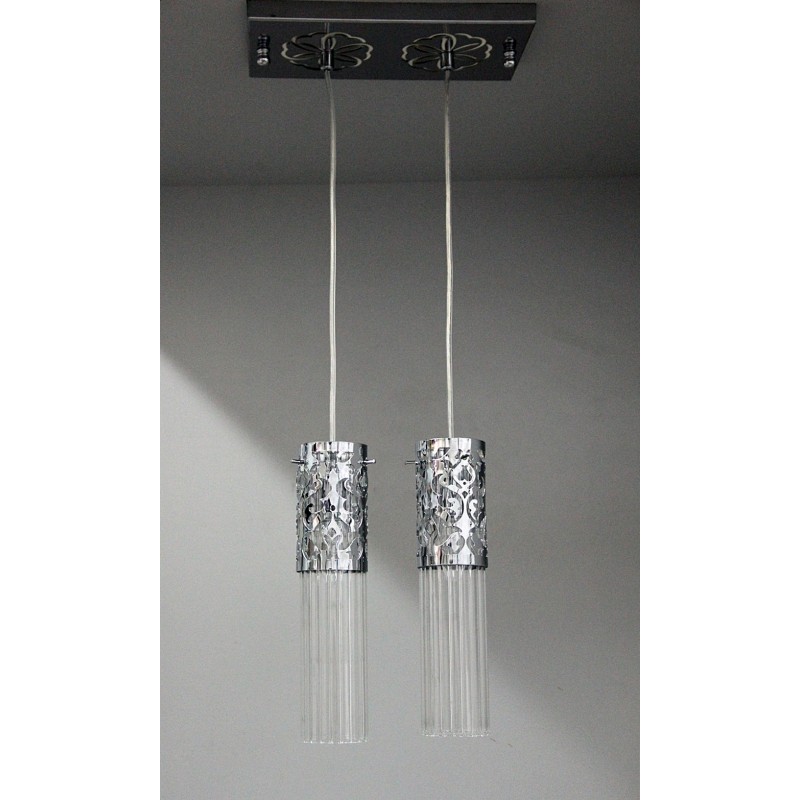 Podwójna srebrna lampa wisząca sevinc 2785-2s srebrny podwójny zwis 2x40w